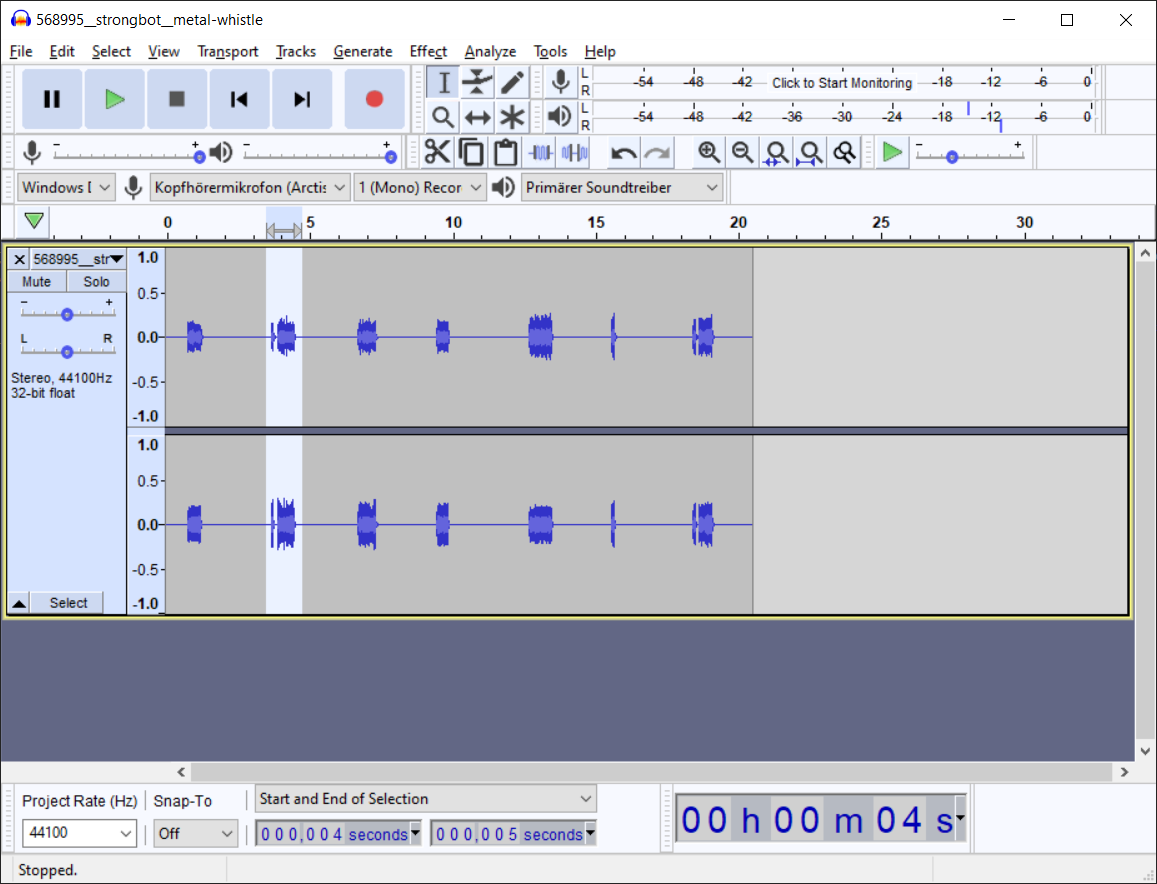 file audio non preparato in Audacity